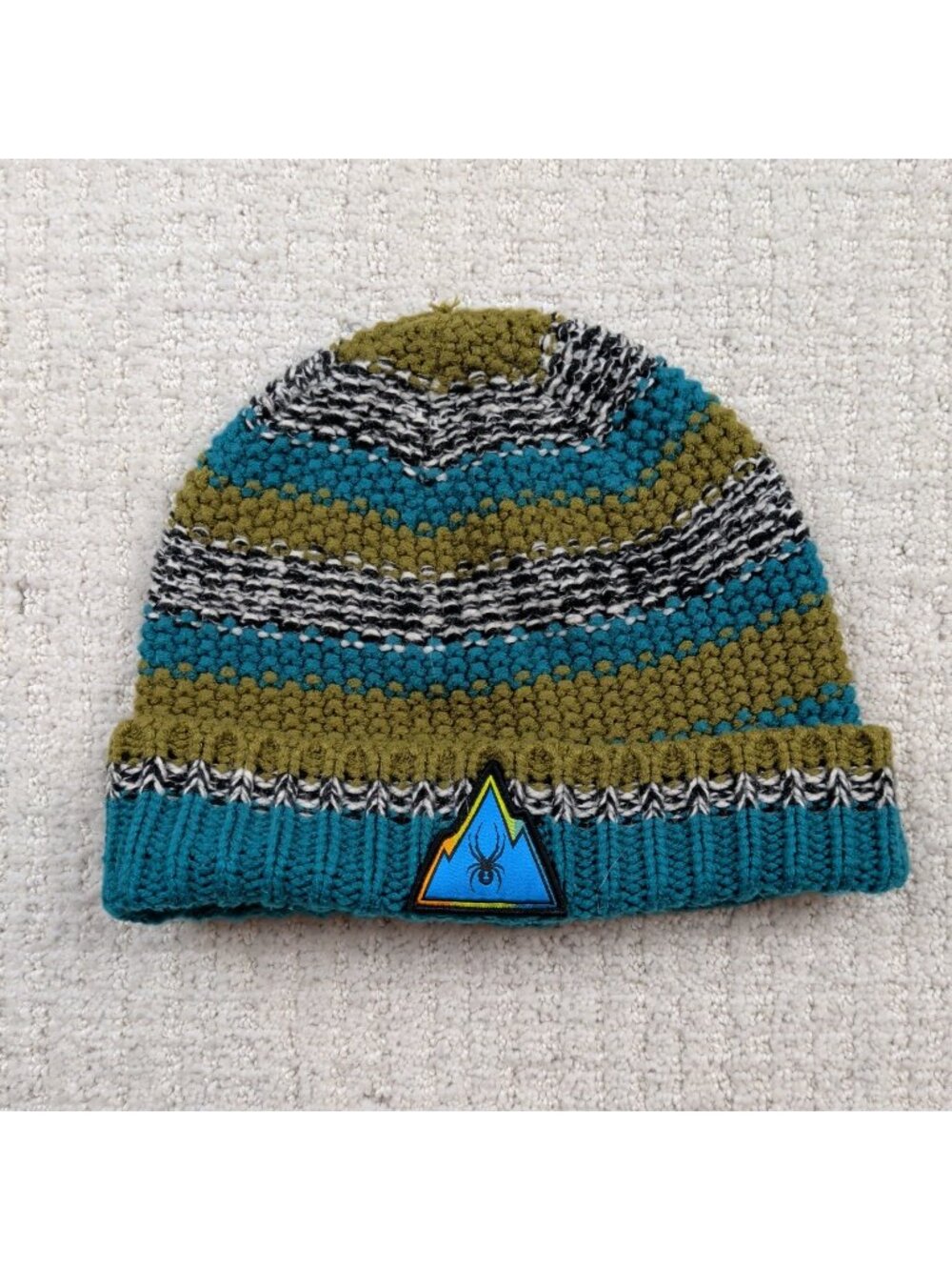 Spyder Thick Ribbed Knit Cuffed Beanie Embrodided Logo Ski Snowboard Winter Hat